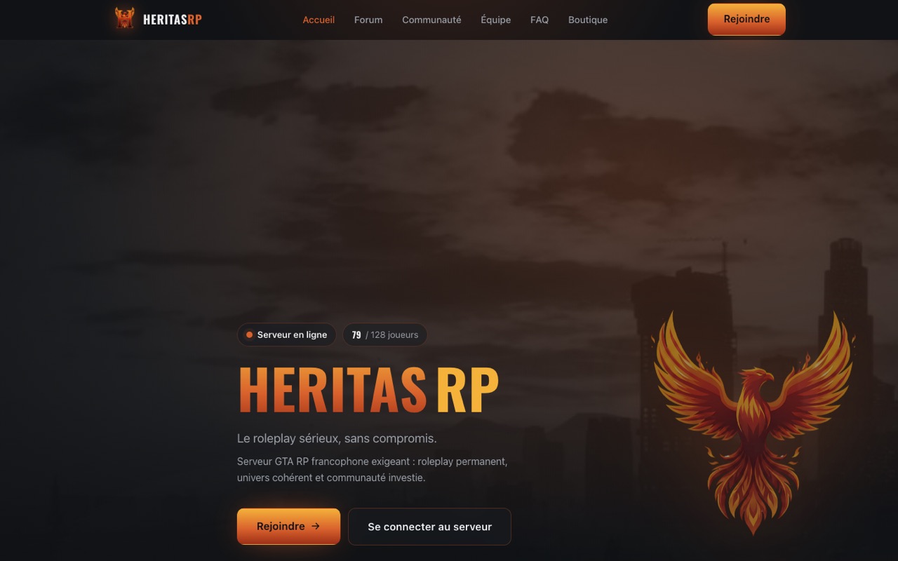 Aperçu du site HeritasRP, serveur GTA RP FiveM